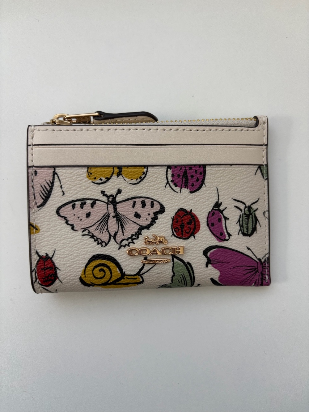 COACH Butterfly & Bug Print Card Case Wallet in Cream